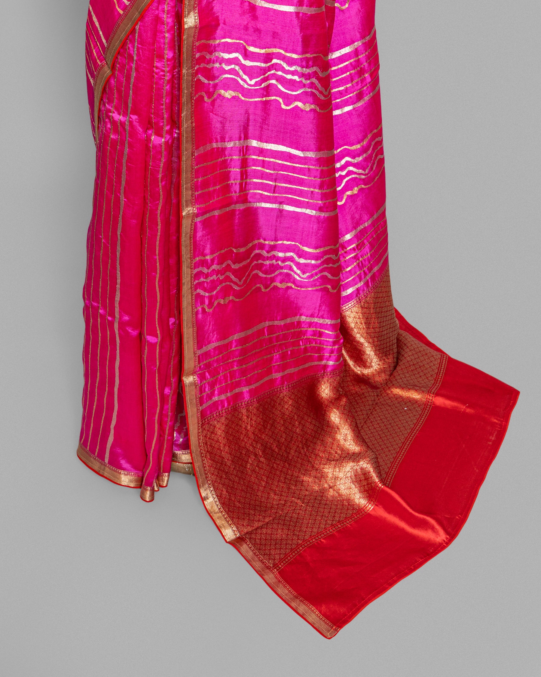 PINK GOLD SILVER ZARI WOVEN CHINIYA SILK SAREE