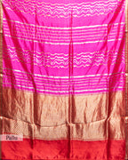 PINK GOLD SILVER ZARI WOVEN CHINIYA SILK SAREE
