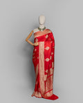 RED MASHRU BANARASI WOVEN SILK SAREE