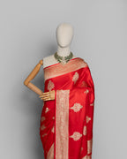 RED MASHRU BANARASI WOVEN SILK SAREE