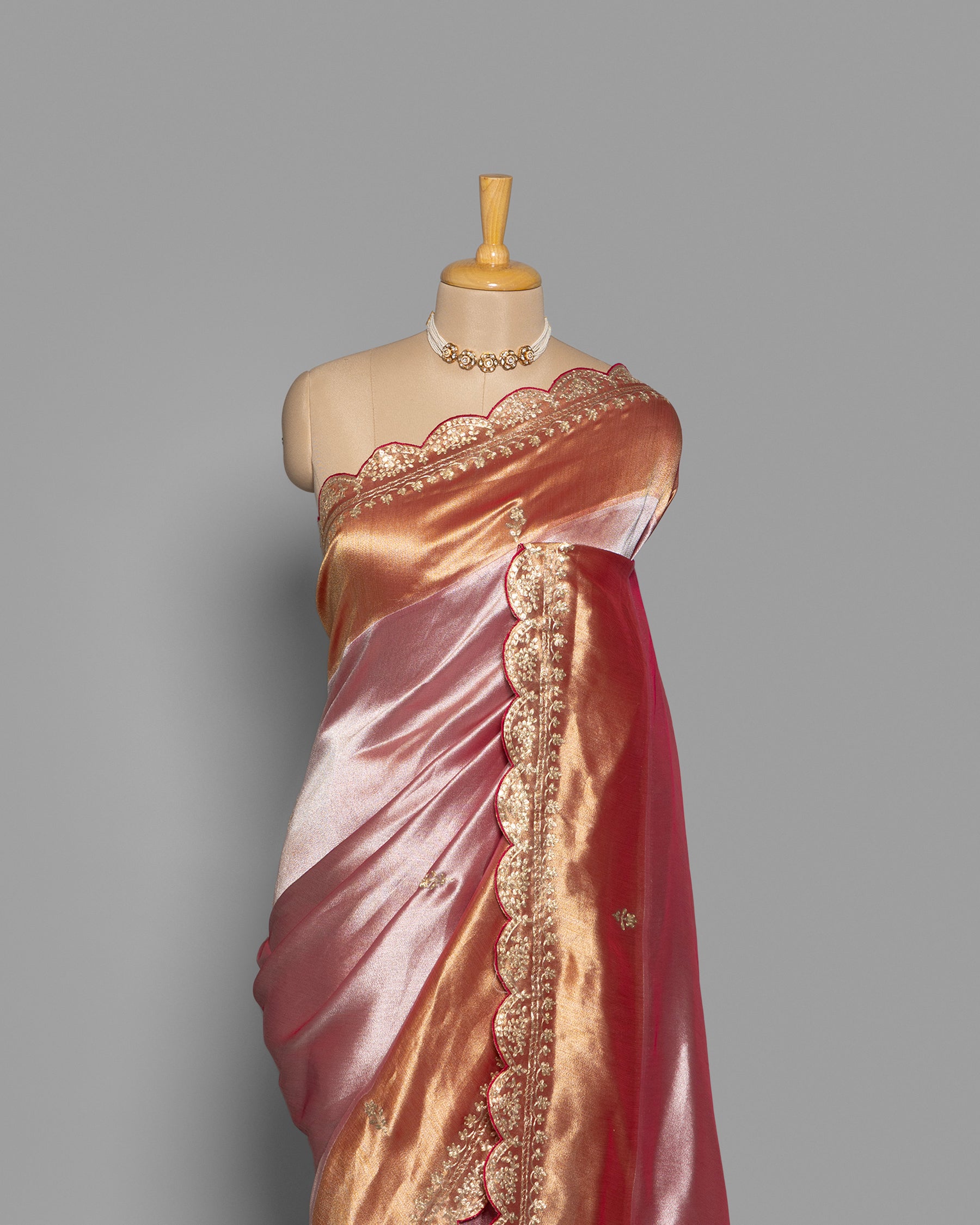 BLUSH PINK WITH ROSE GOLD FINISH TISSUE SAREE