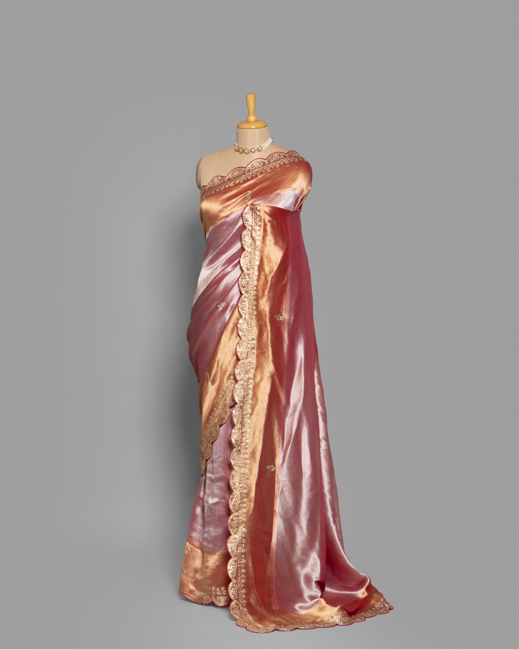 BLUSH PINK WITH ROSE GOLD FINISH TISSUE SAREE