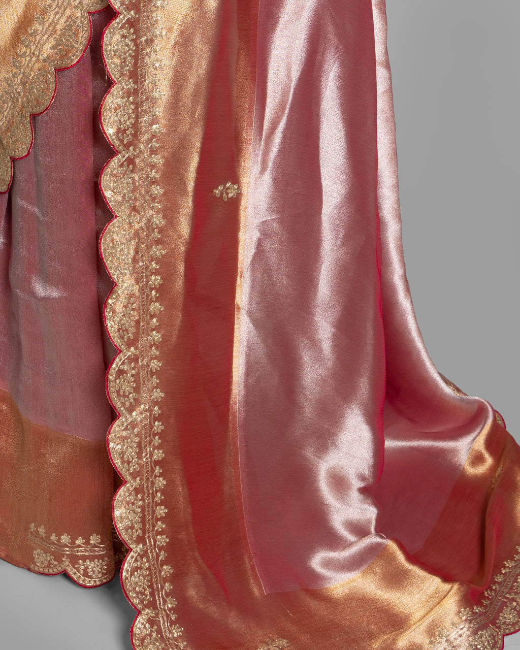 BLUSH PINK WITH ROSE GOLD FINISH TISSUE SAREE