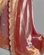 BLUSH PINK WITH ROSE GOLD FINISH TISSUE SAREE
