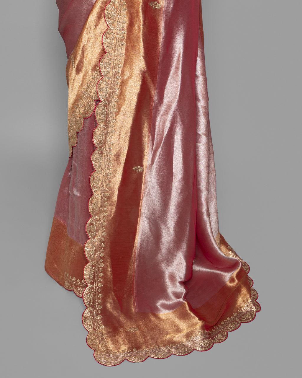 BLUSH PINK WITH ROSE GOLD FINISH TISSUE SAREE