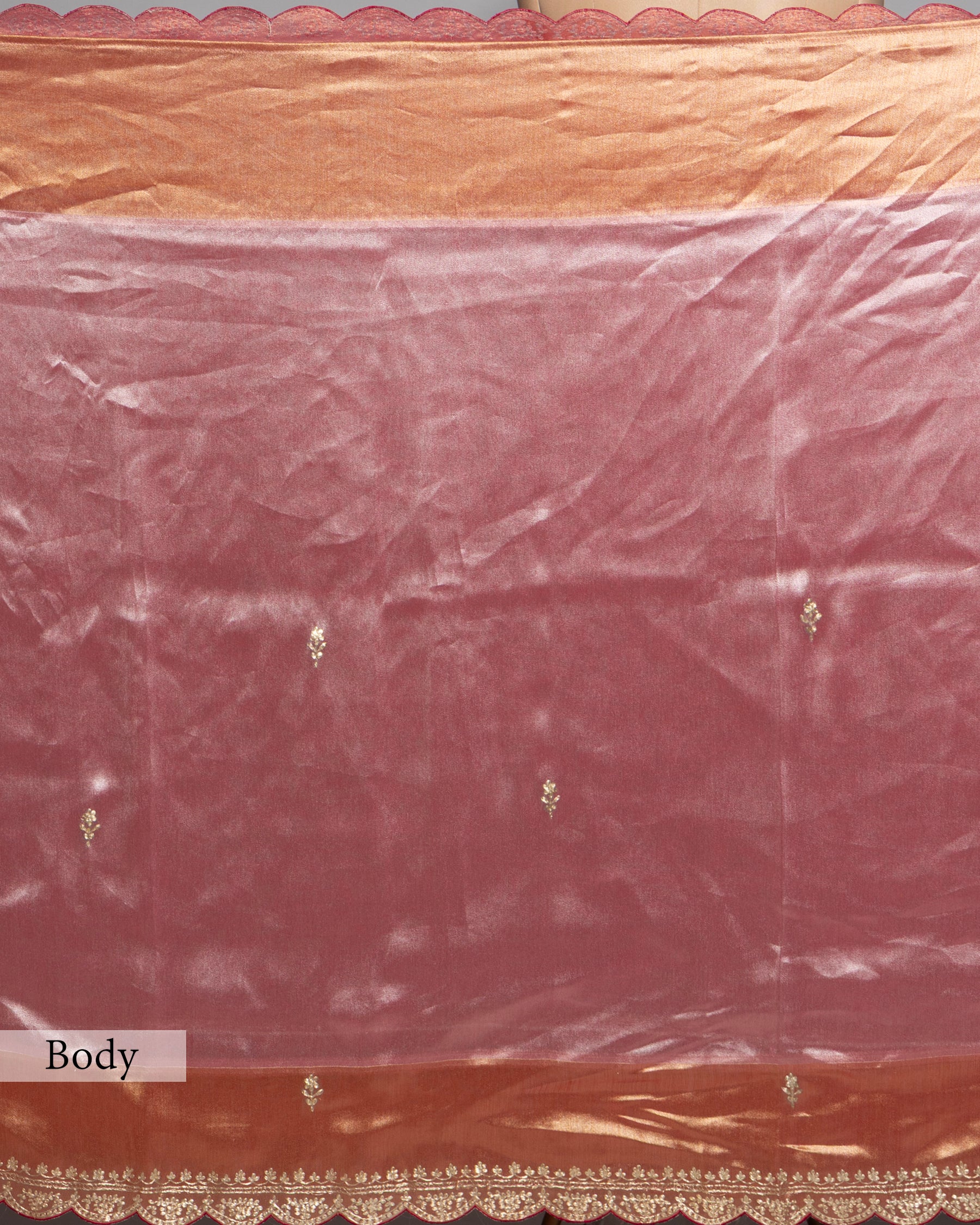 BLUSH PINK WITH ROSE GOLD FINISH TISSUE SAREE