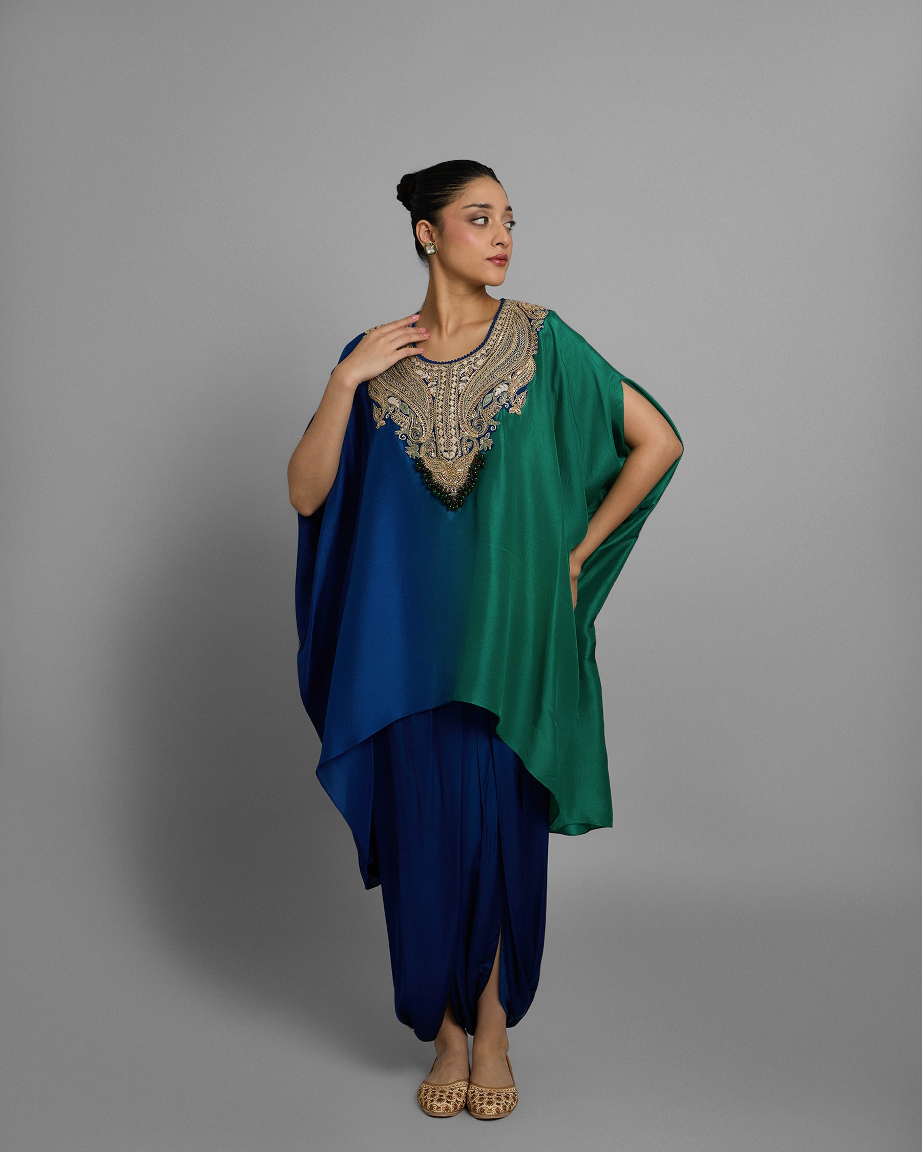 OCEANIC OMBRE KAFTAN & PLEATED SKIRT SET