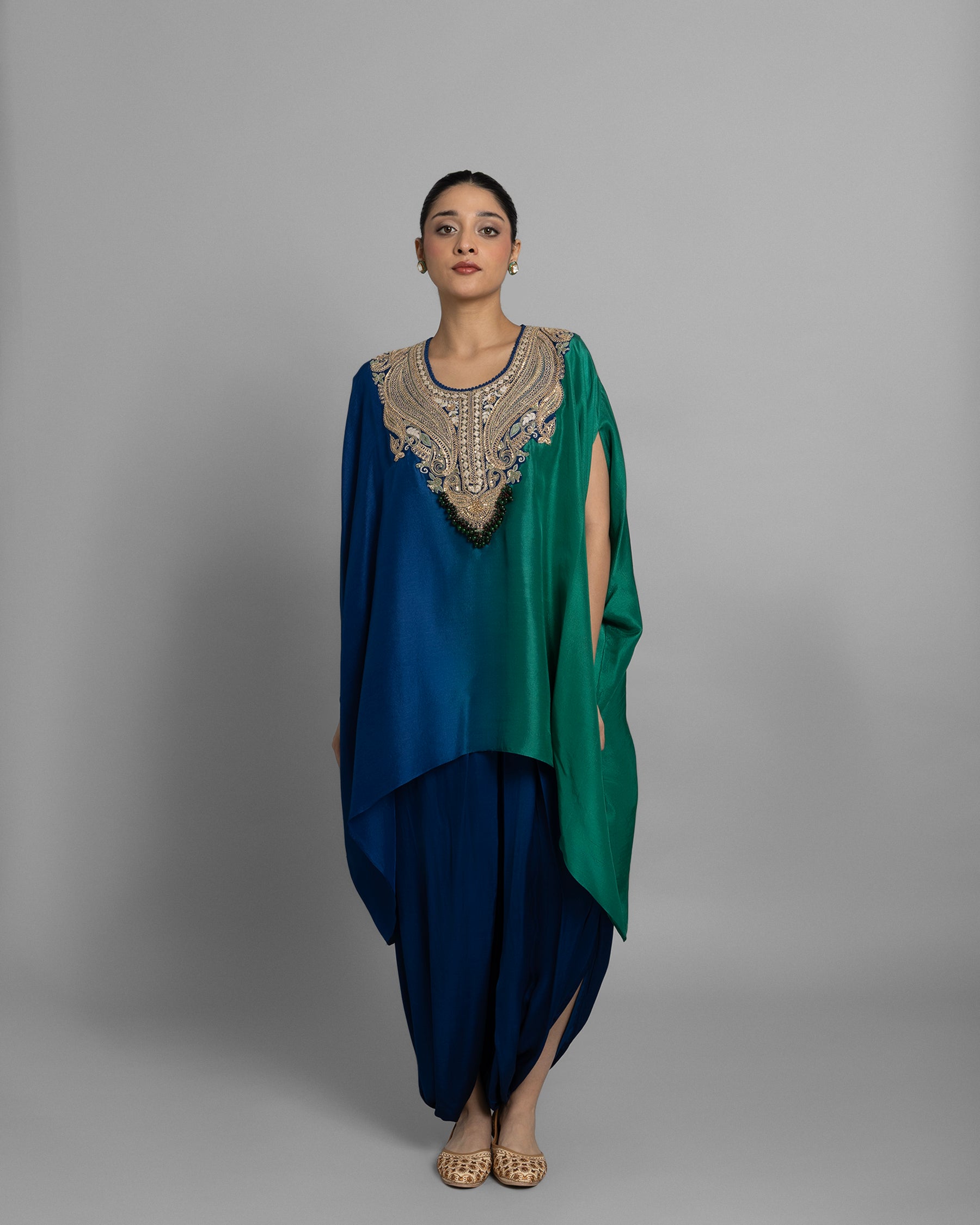OCEANIC OMBRE KAFTAN & PLEATED SKIRT SET