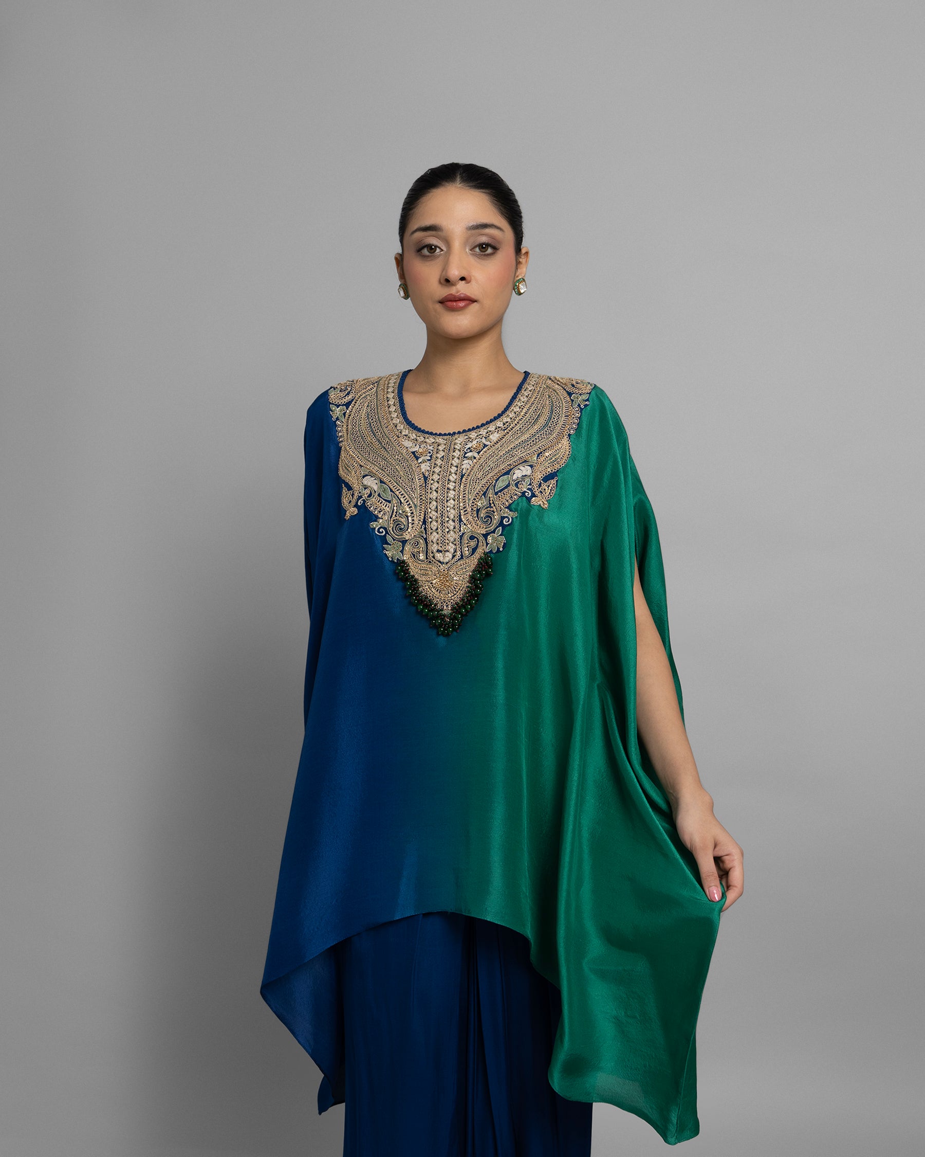 OCEANIC OMBRE KAFTAN & PLEATED SKIRT SET