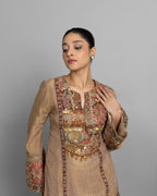 ANTIQUE GOLD TISSUE EMBROIDERED PALAZZO SET