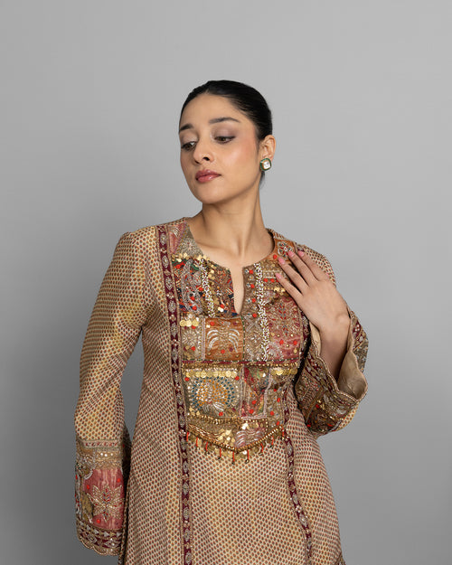 ANTIQUE GOLD TISSUE EMBROIDERED PALAZZO SET