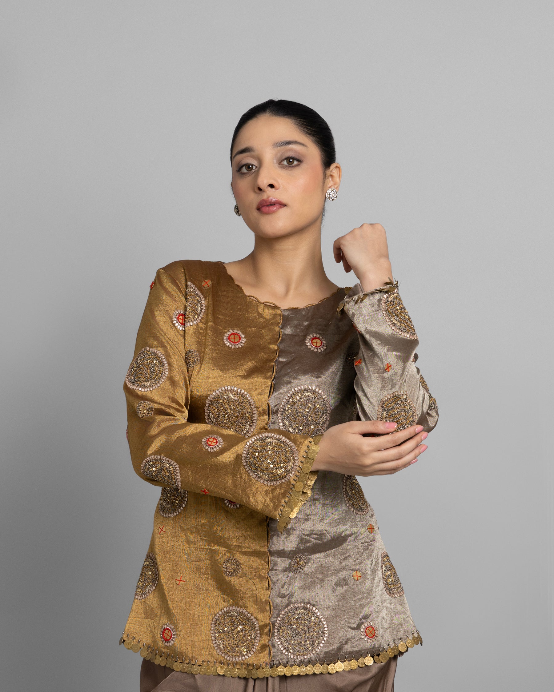 SILVER GOLD KANJEEVARAM TISSUE ENSEMBLE