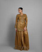 METALLIC GOLD TISSUE EMBROIDERED PALAZZO SET