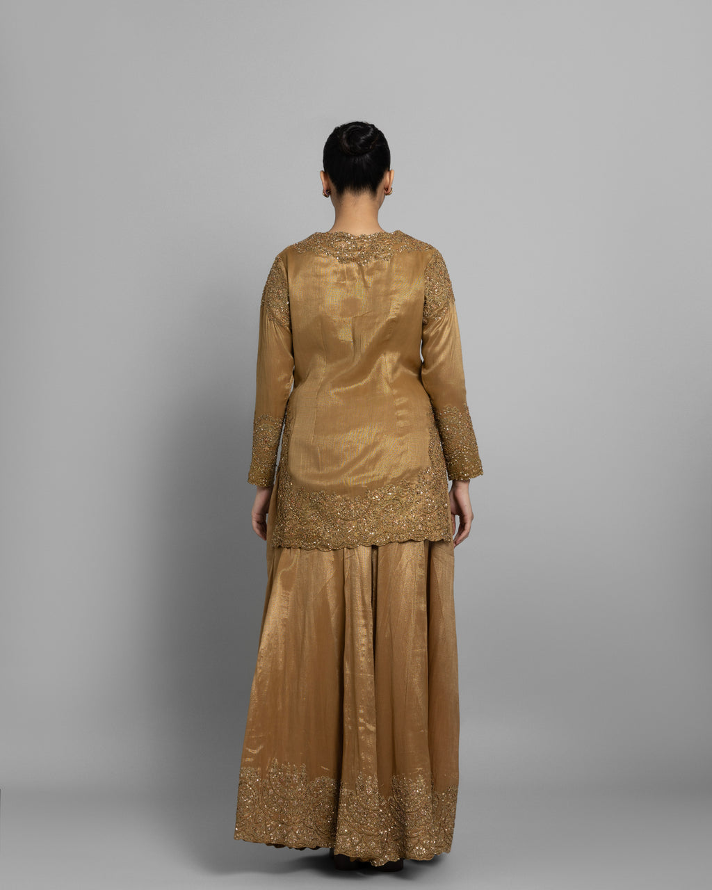 METALLIC GOLD TISSUE EMBROIDERED PALAZZO SET