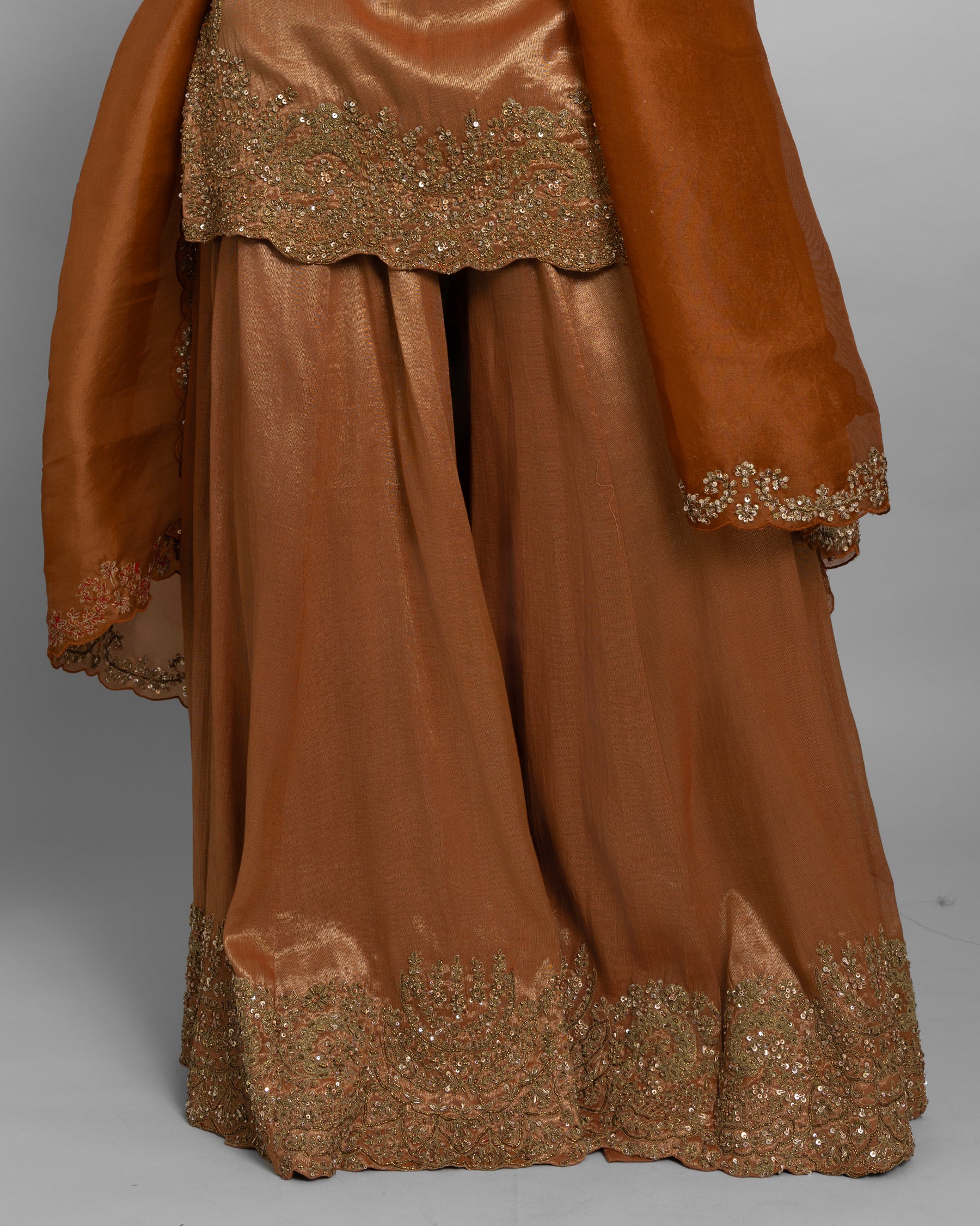 COPPER GOLD TISSUE EMBROIDERED PALAZZO SET
