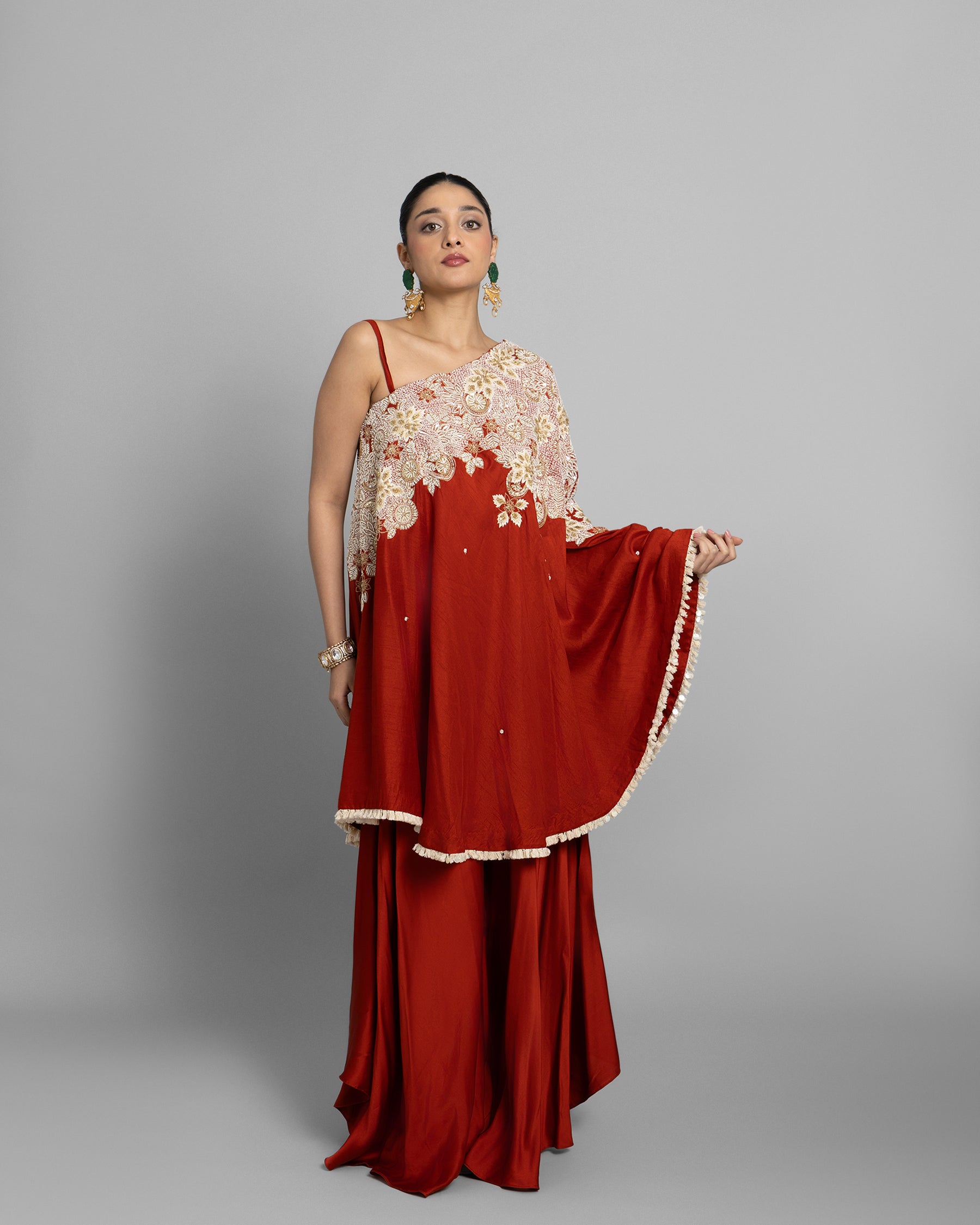 BURNT ORANGE ONE-SHOULDER ENSEMBLE