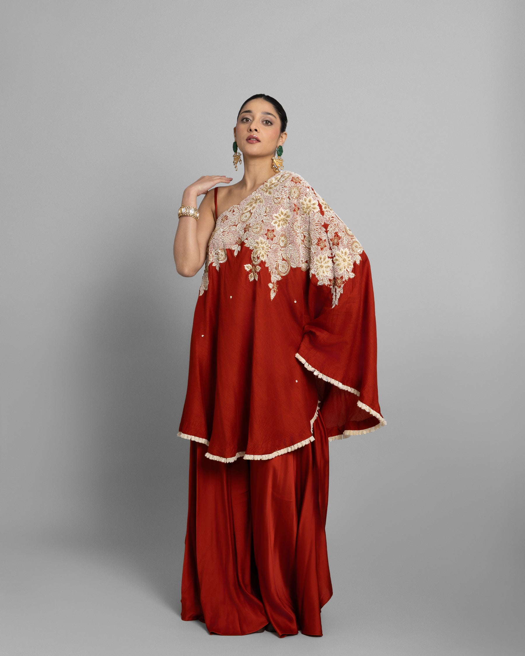 BURNT ORANGE ONE-SHOULDER ENSEMBLE