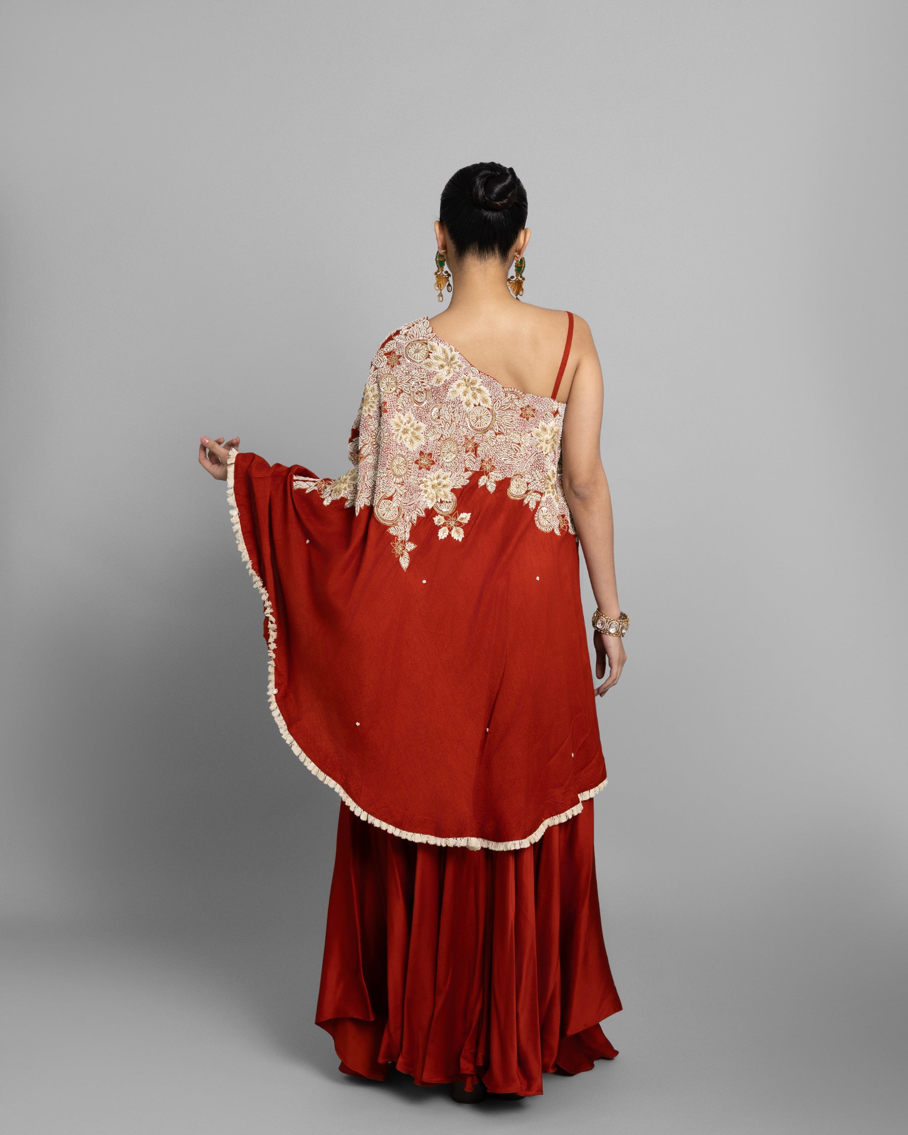 BURNT ORANGE ONE-SHOULDER ENSEMBLE