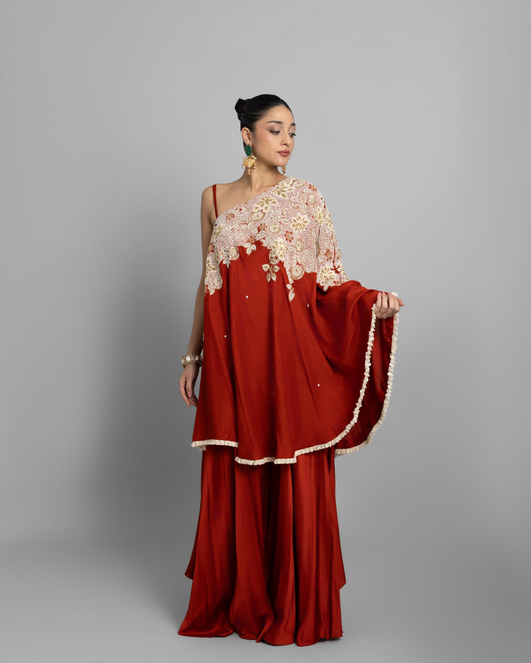 BURNT ORANGE ONE-SHOULDER ENSEMBLE