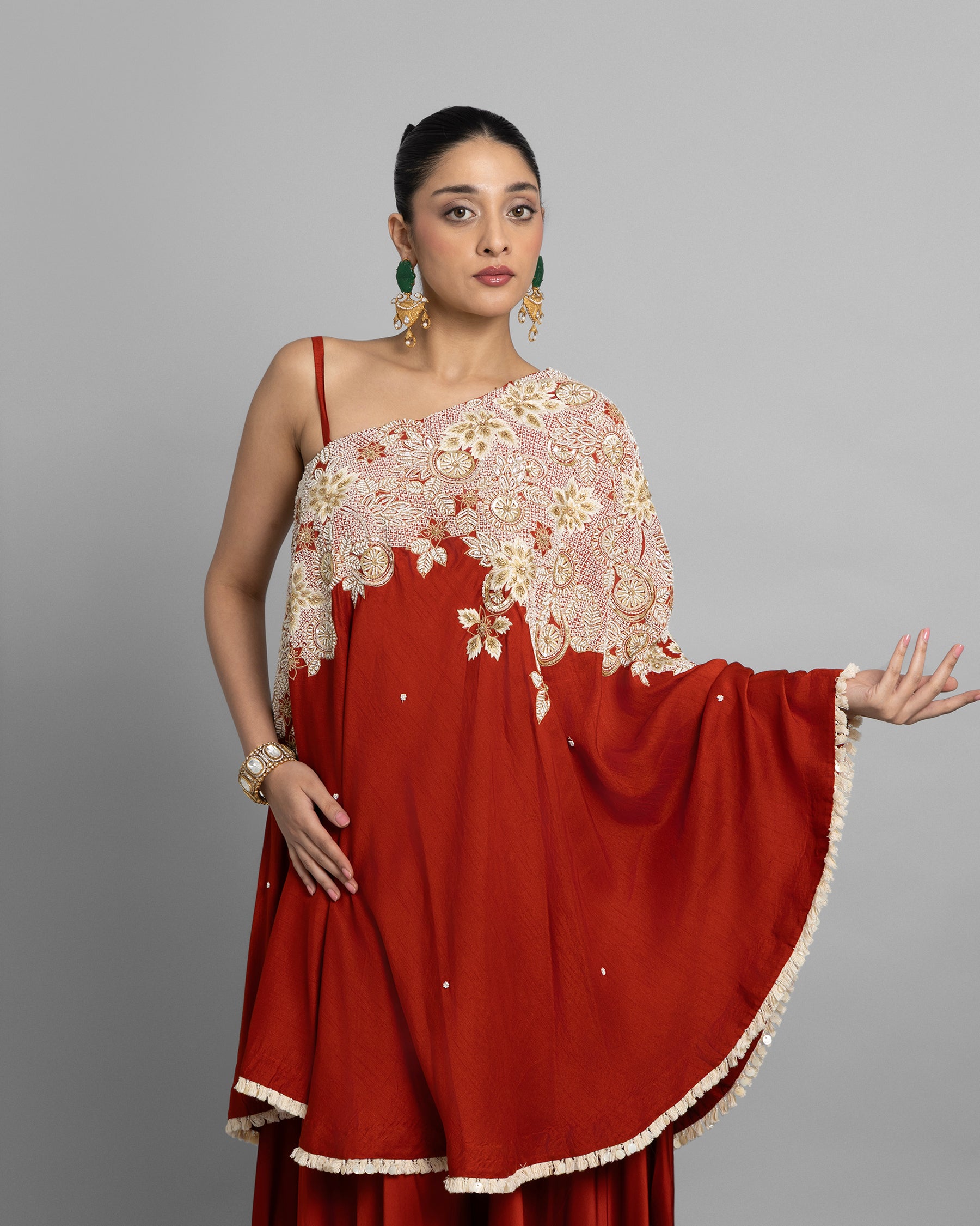 BURNT ORANGE ONE-SHOULDER ENSEMBLE