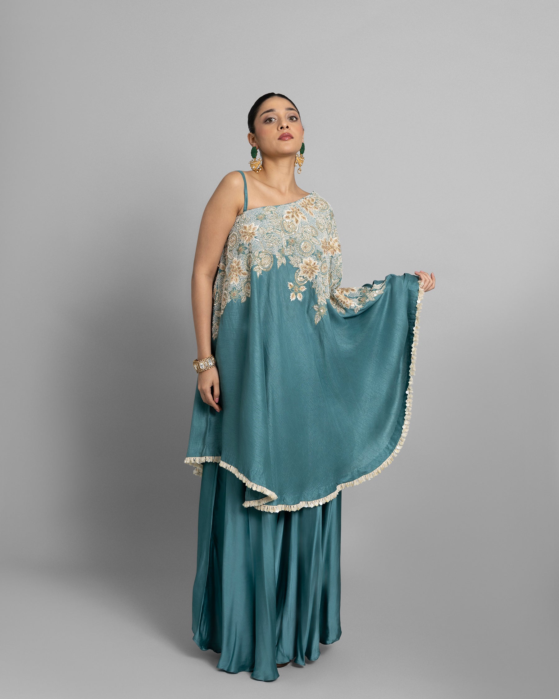 AQUA TEAL ONE-SHOULDER ENSEMBLE