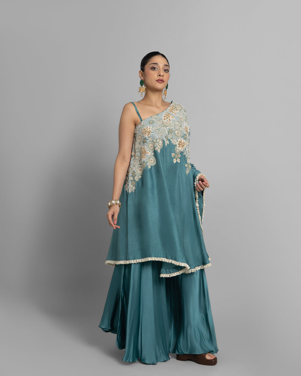 AQUA TEAL ONE-SHOULDER ENSEMBLE
