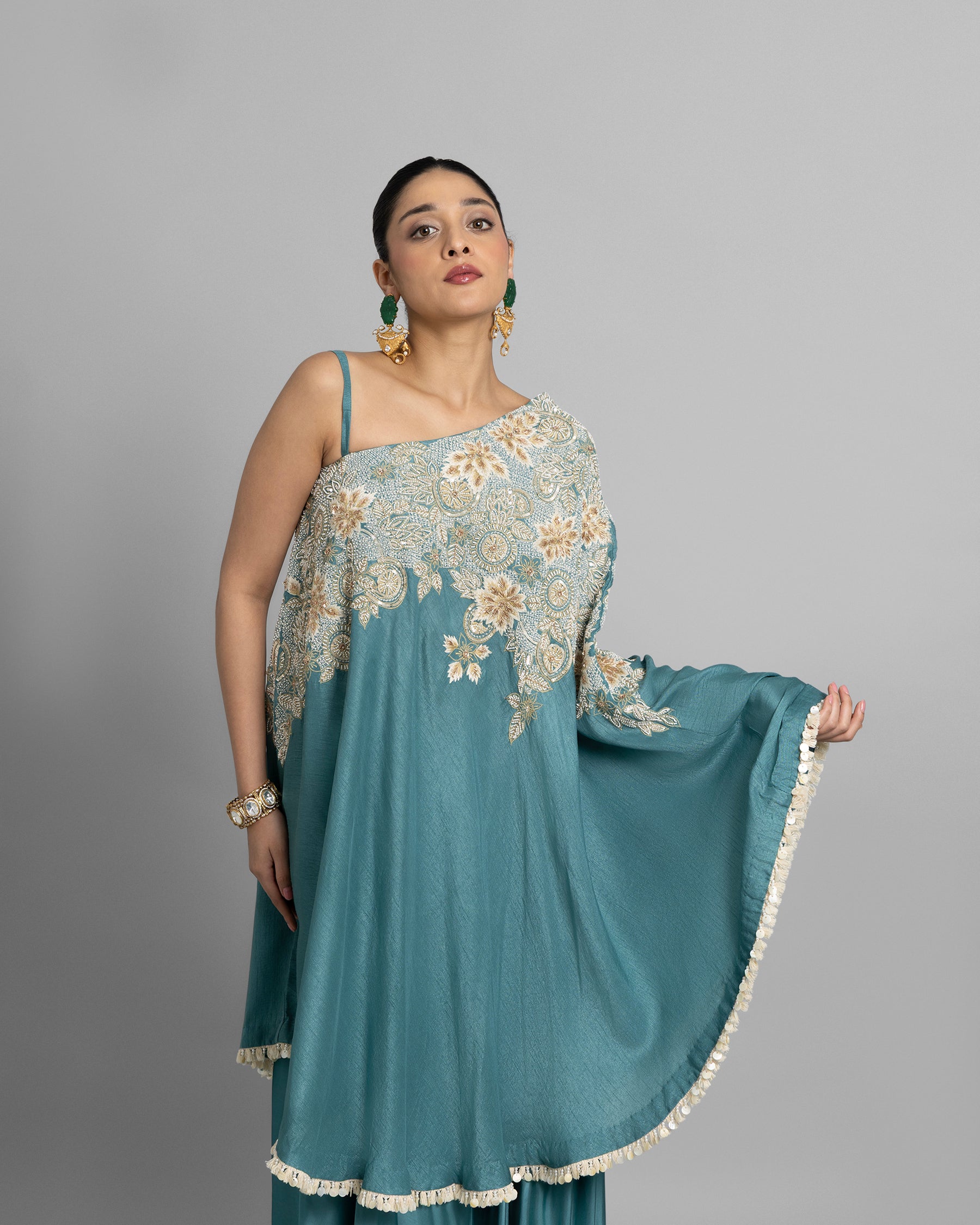 AQUA TEAL ONE-SHOULDER ENSEMBLE