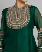 RAMA GREEN ORGANZA CAPE & COWL SET