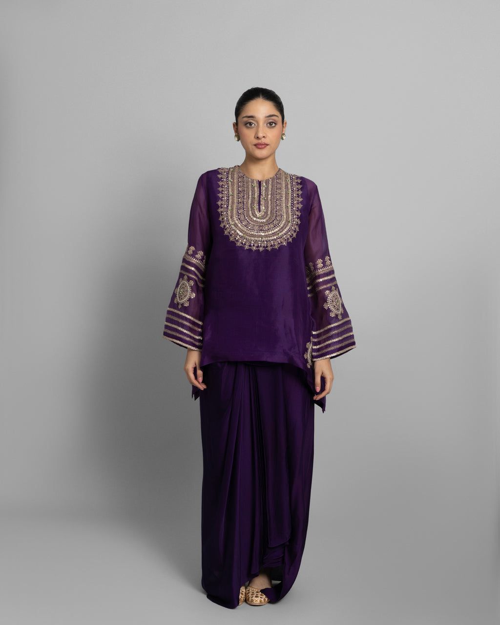 JAMUNI ORGANZA TUNIC & COWL SKIRT SET