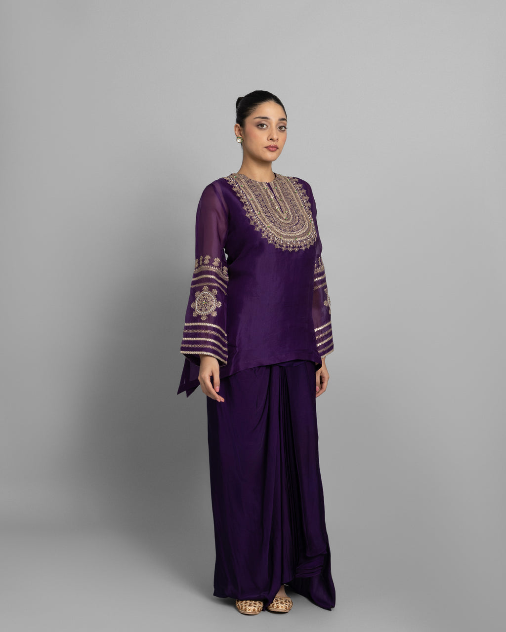 JAMUNI ORGANZA TUNIC & COWL SKIRT SET