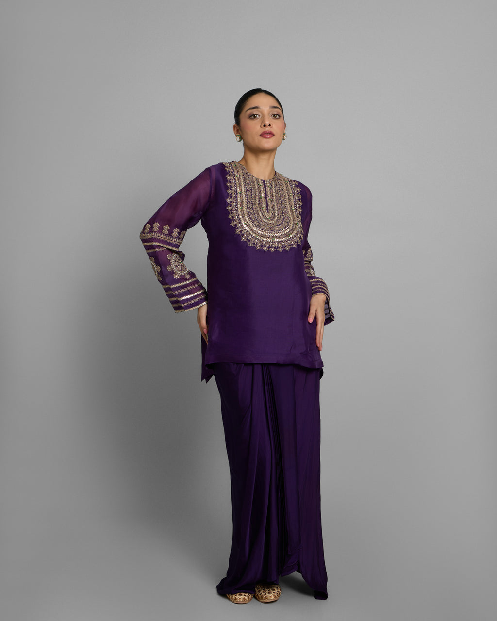 JAMUNI ORGANZA TUNIC & COWL SKIRT SET