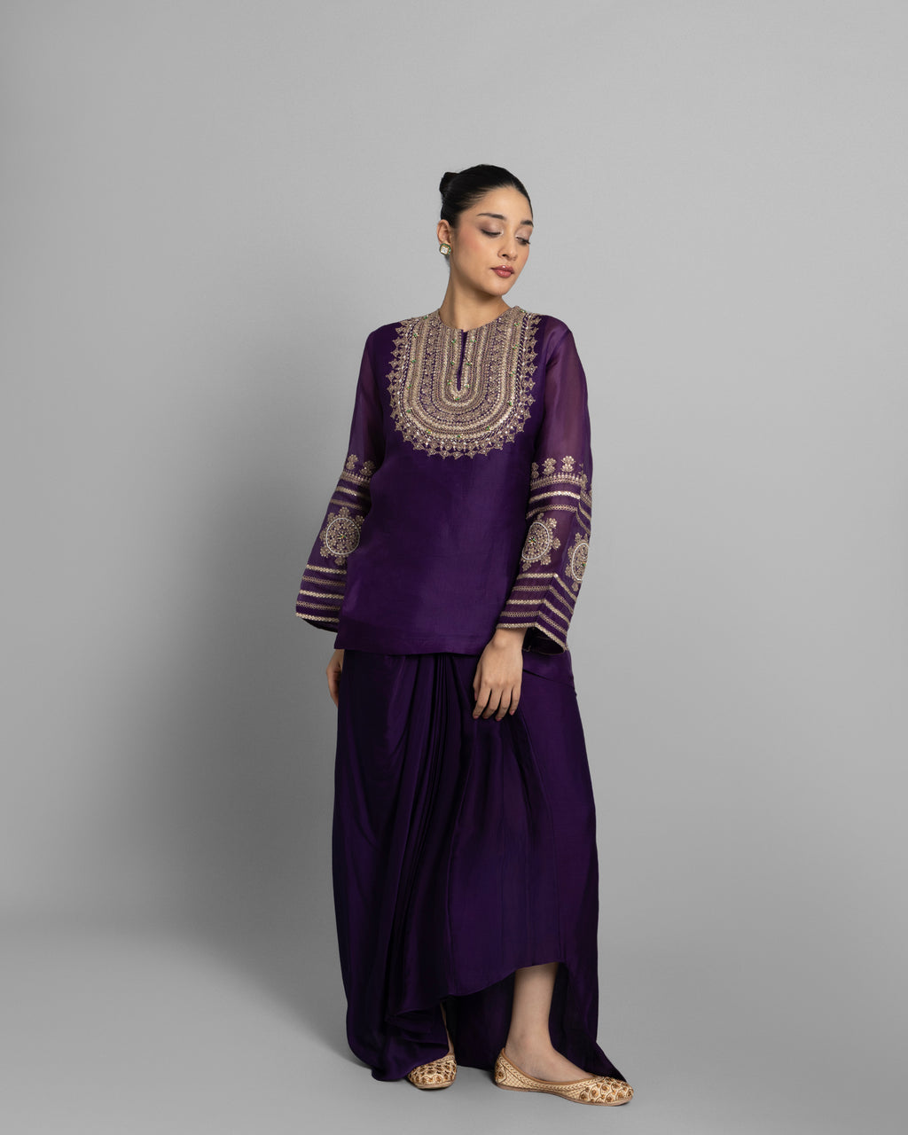 JAMUNI ORGANZA TUNIC & COWL SKIRT SET
