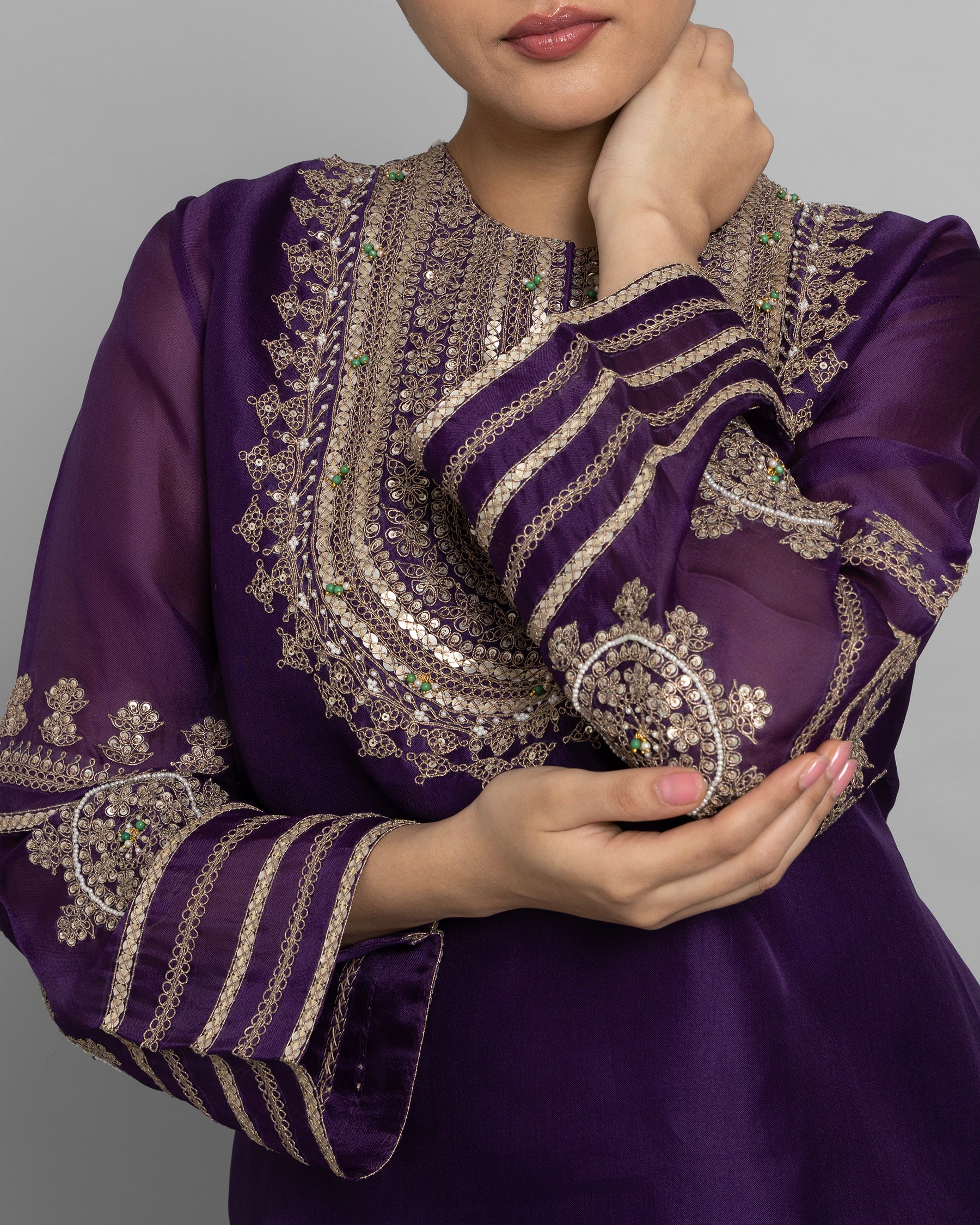 JAMUNI ORGANZA TUNIC & COWL SKIRT SET