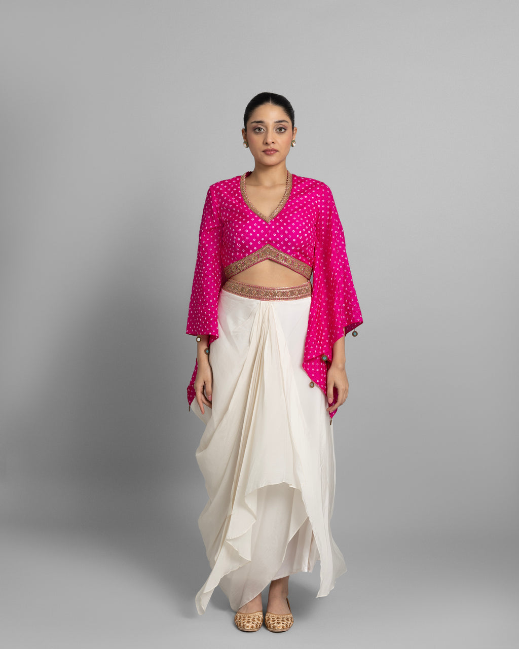 BANDHEJ CROP TOP WITH COWL SKIRT