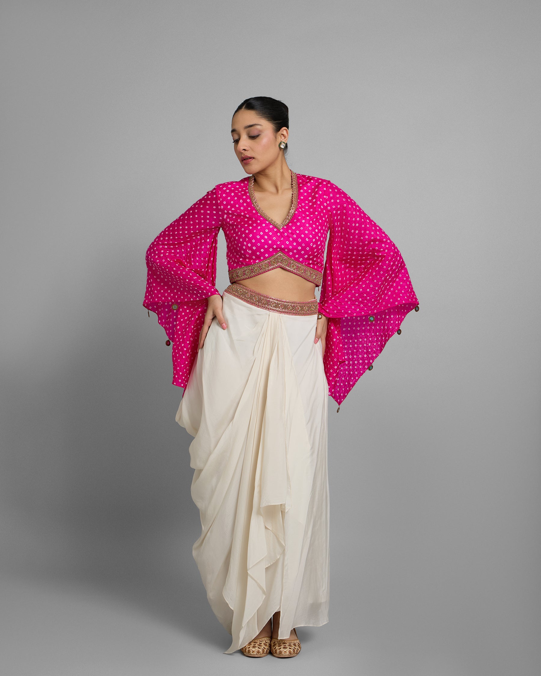 BANDHEJ CROP TOP WITH COWL SKIRT