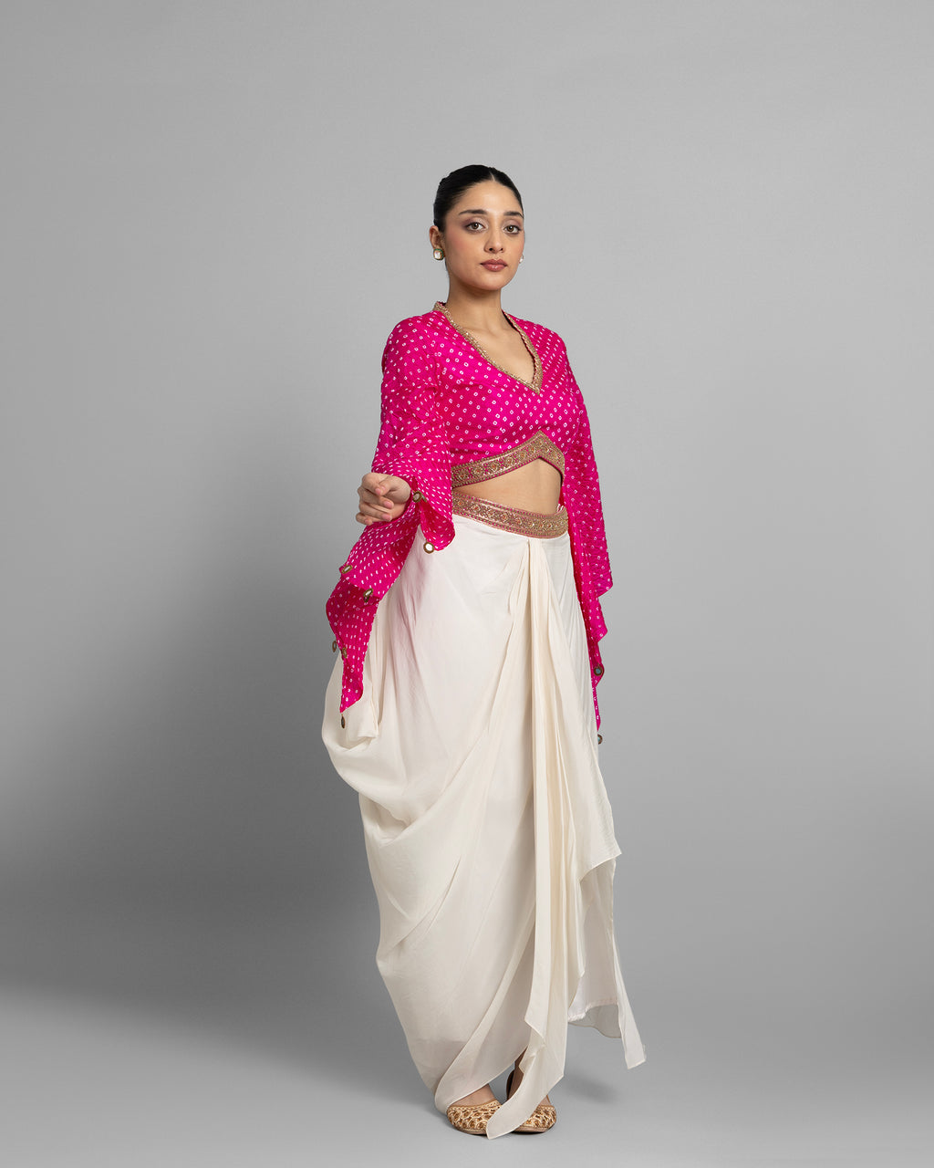 BANDHEJ CROP TOP WITH COWL SKIRT