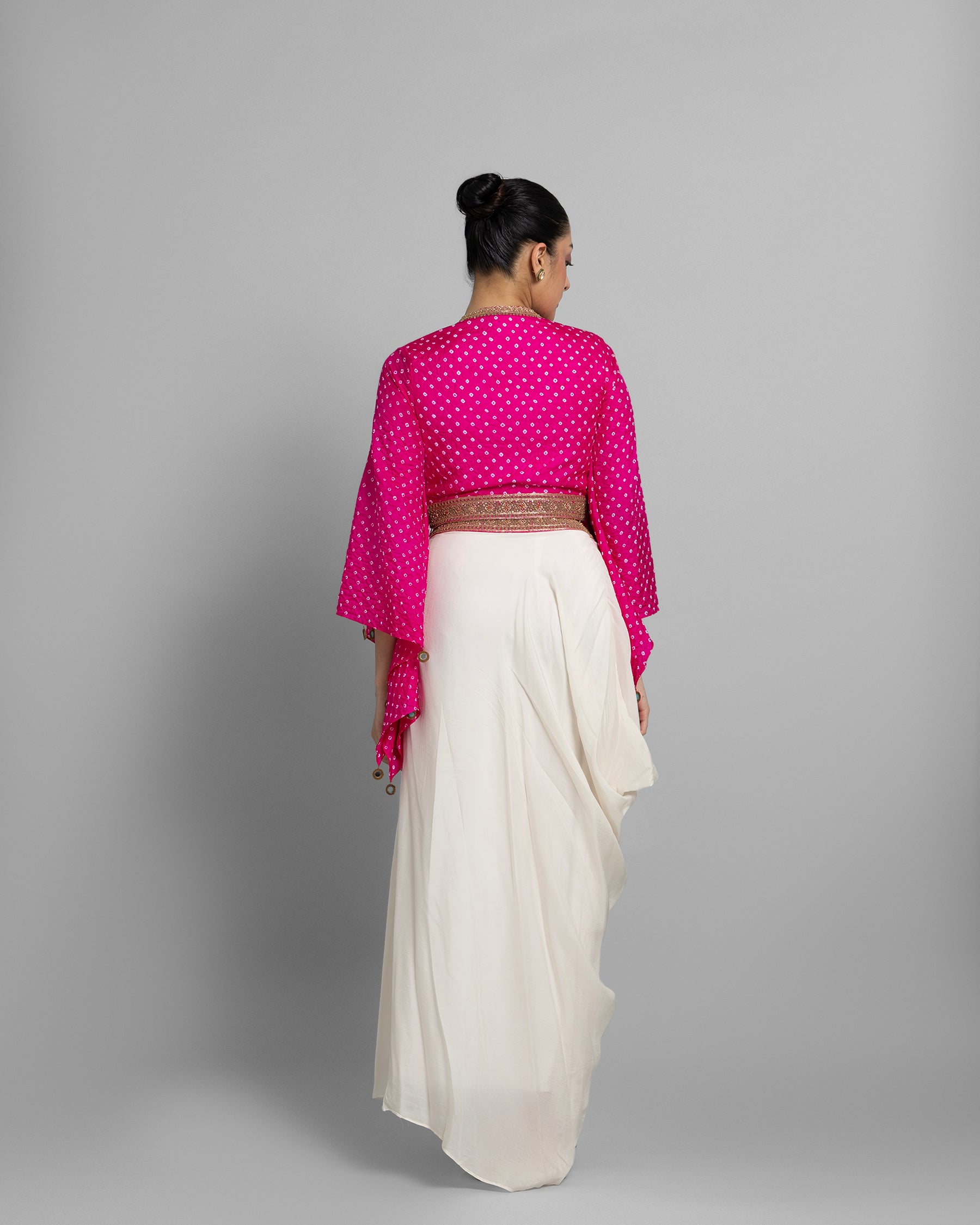 BANDHEJ CROP TOP WITH COWL SKIRT