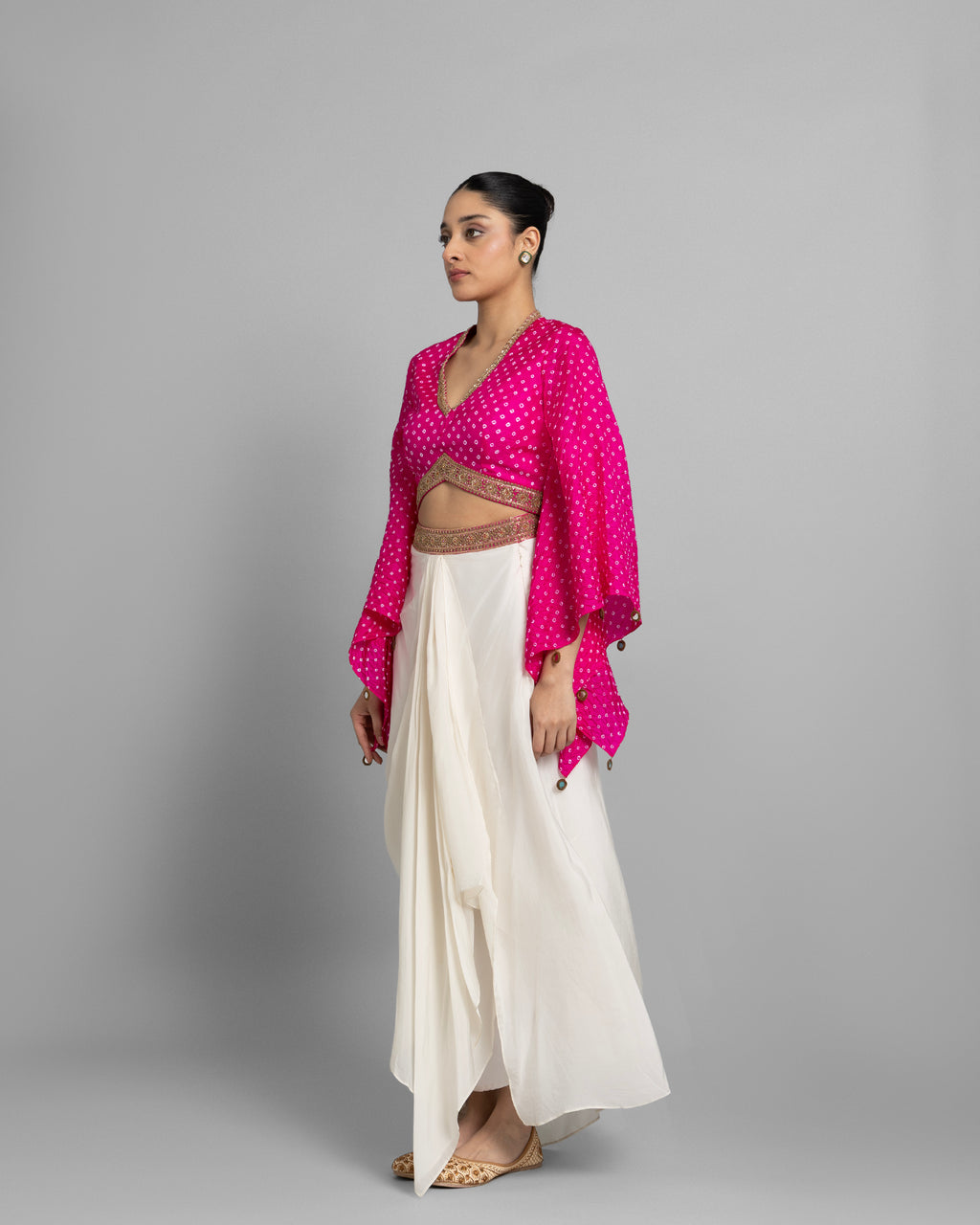 BANDHEJ CROP TOP WITH COWL SKIRT