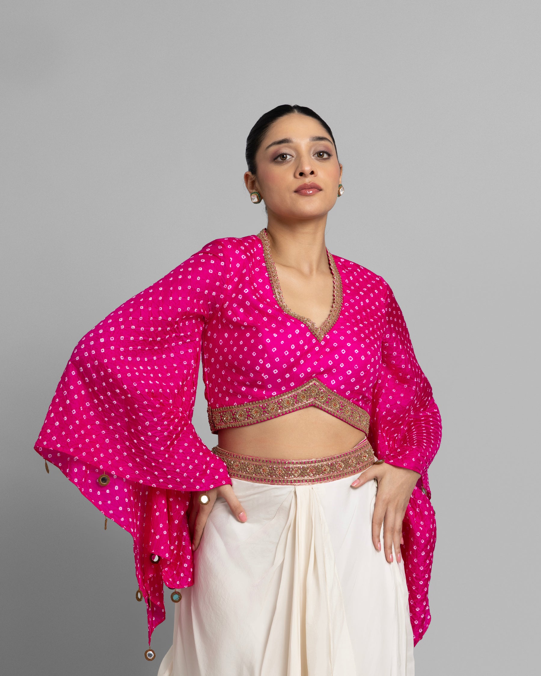 BANDHEJ CROP TOP WITH COWL SKIRT