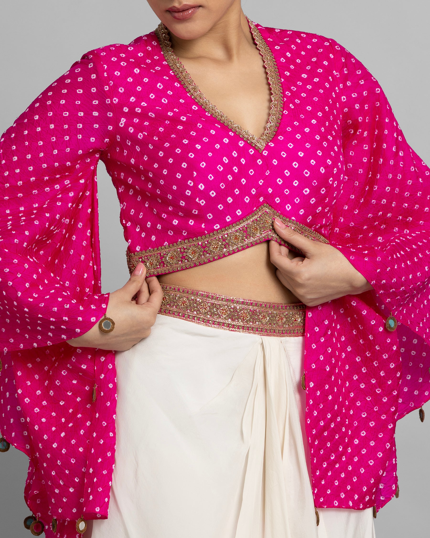 BANDHEJ CROP TOP WITH COWL SKIRT