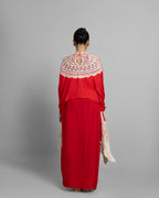 BANDHANI HIGH NECK CAPE WITH COWL SKIRT