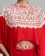 BANDHANI HIGH NECK CAPE WITH COWL SKIRT