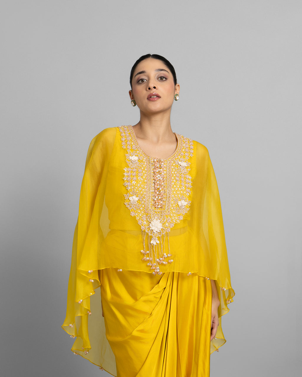 YELLOW PEARL WORK CAPE & COWL SKIRT