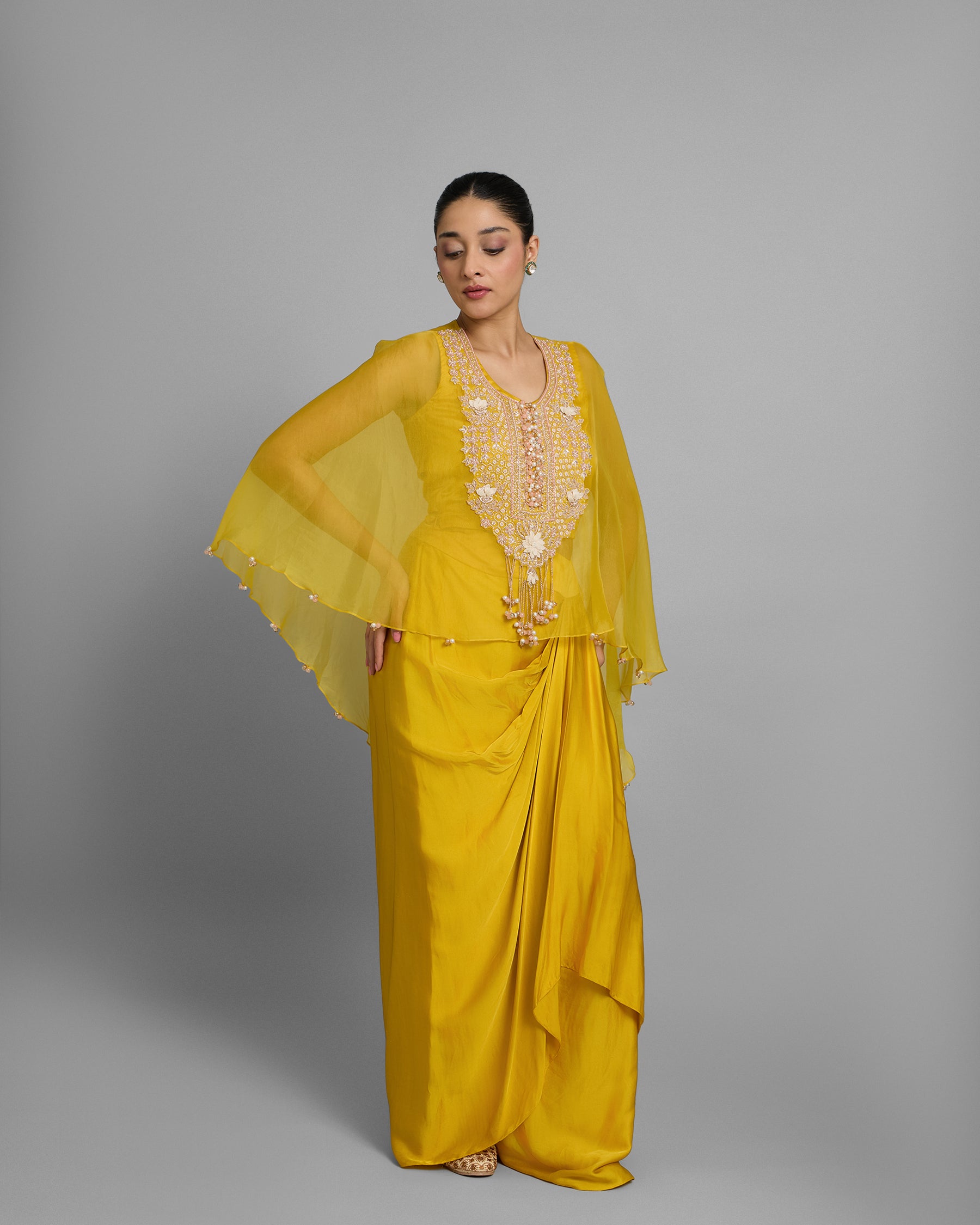 YELLOW PEARL WORK CAPE & COWL SKIRT