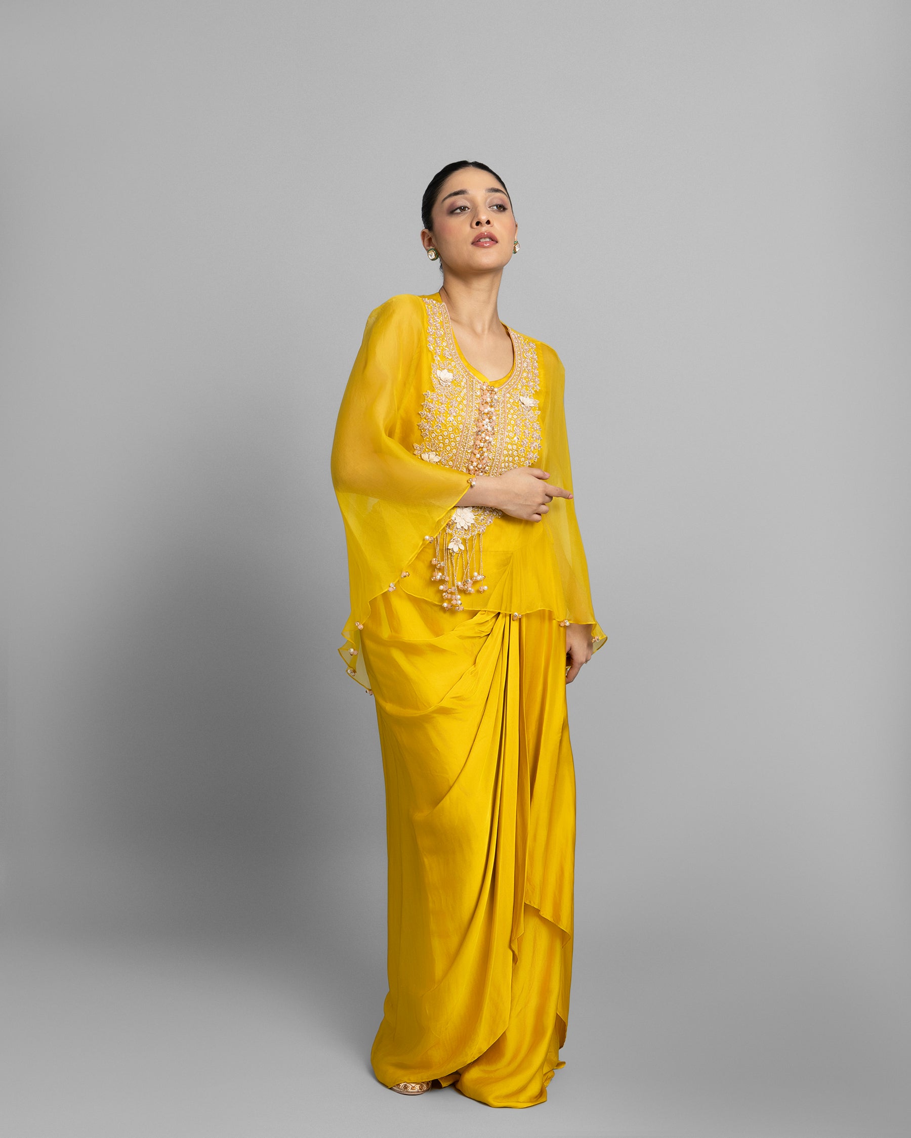 YELLOW PEARL WORK CAPE & COWL SKIRT