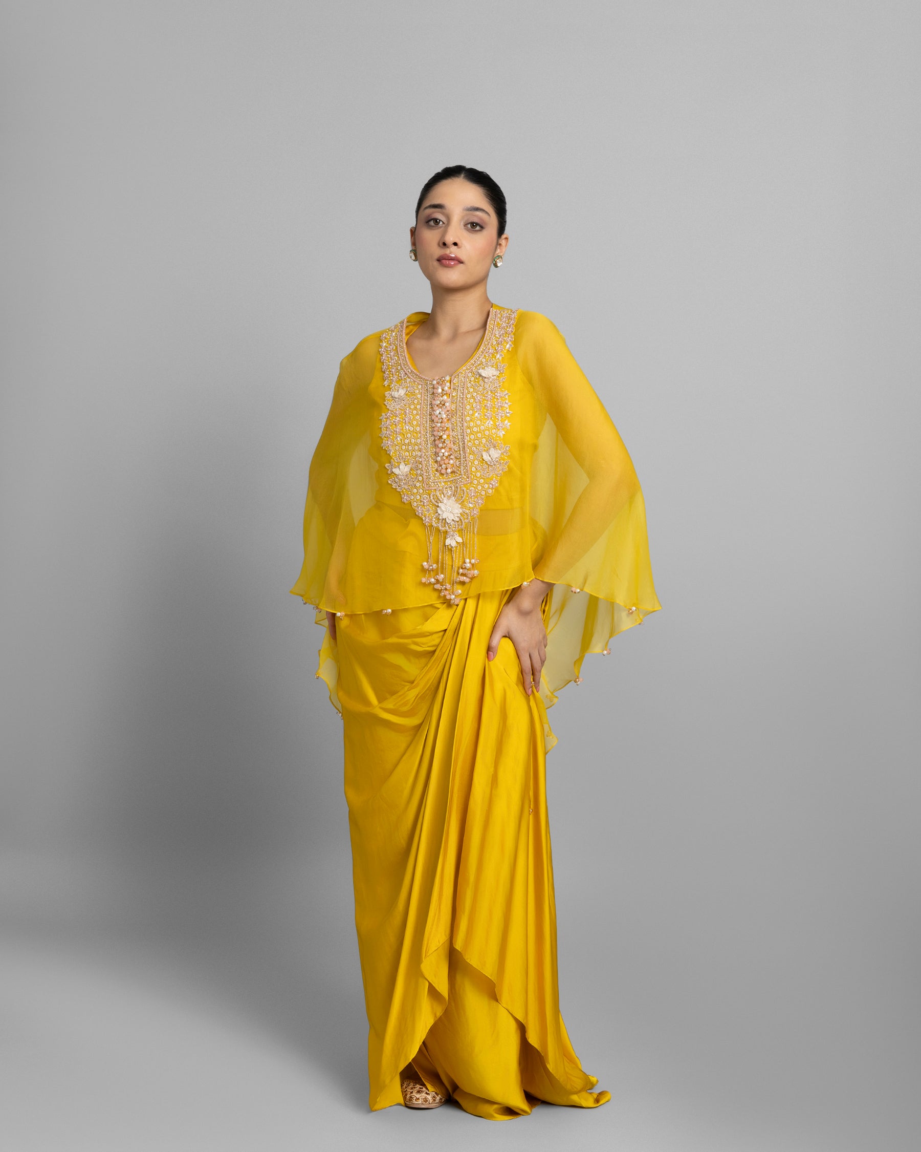 YELLOW PEARL WORK CAPE & COWL SKIRT