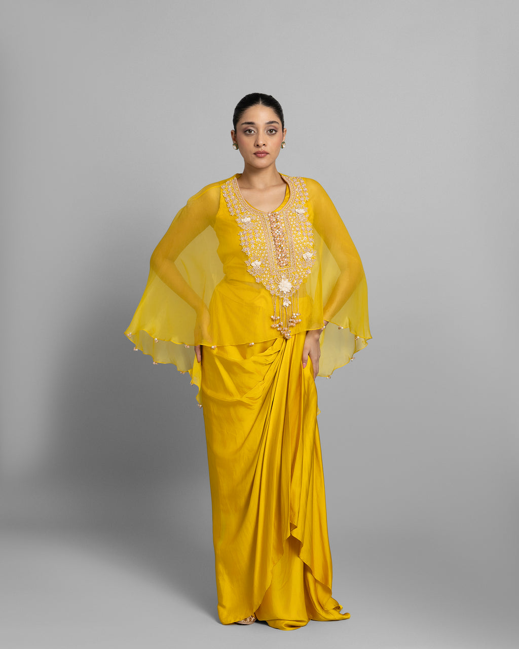 YELLOW PEARL WORK CAPE & COWL SKIRT