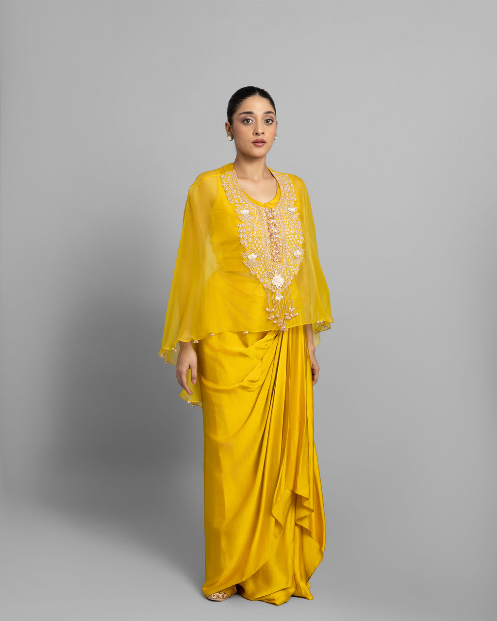 YELLOW PEARL WORK CAPE & COWL SKIRT
