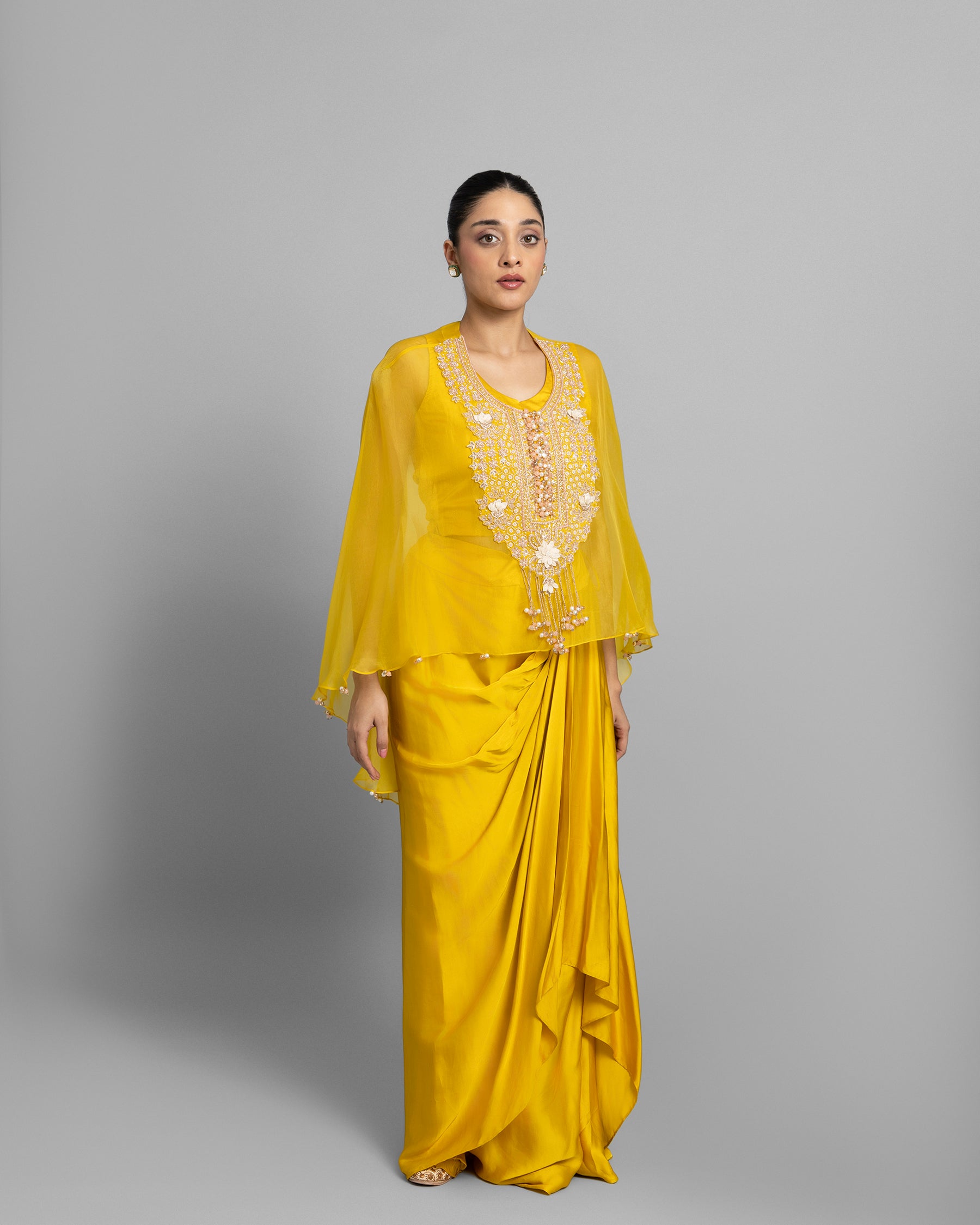 YELLOW PEARL WORK CAPE & COWL SKIRT