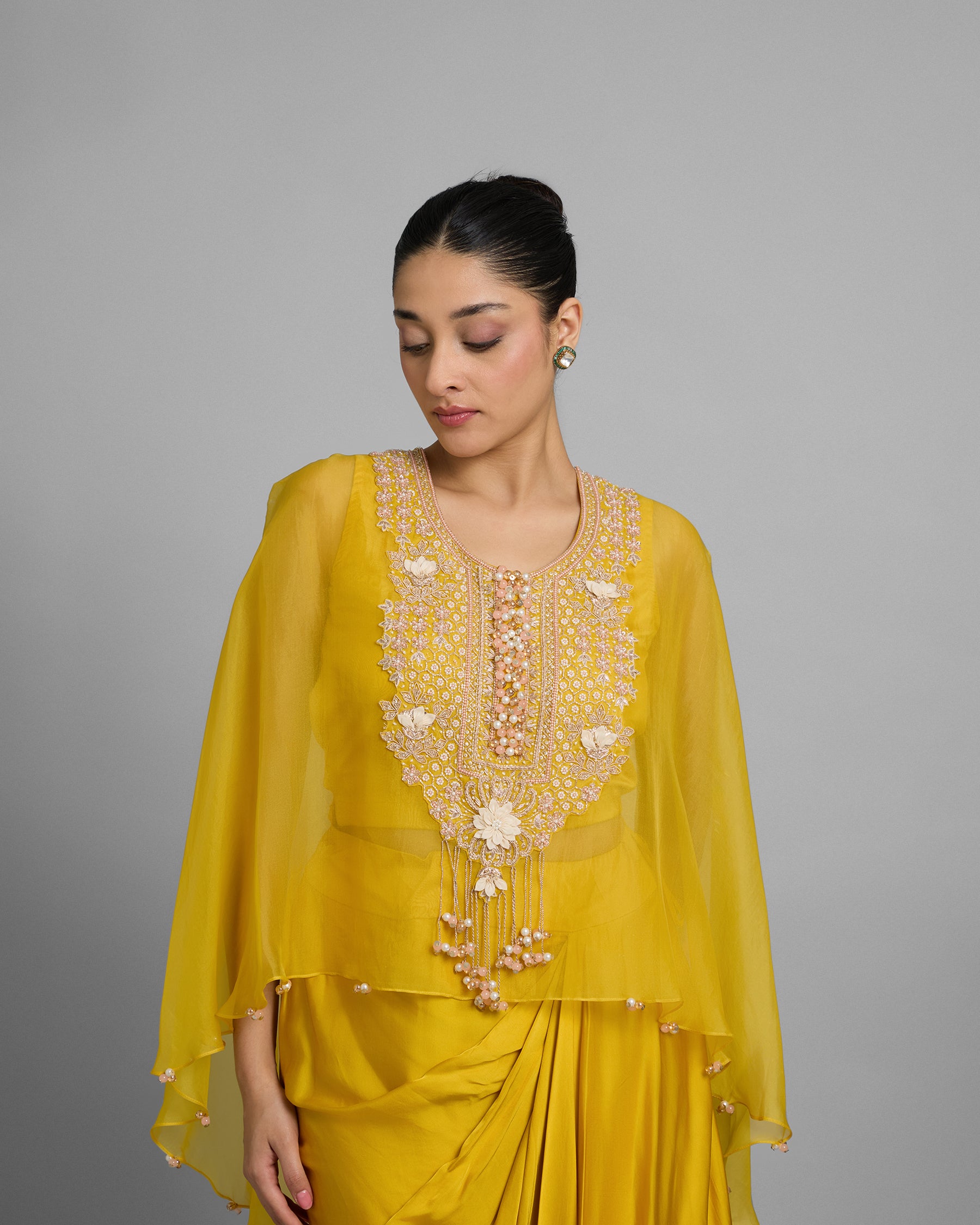 YELLOW PEARL WORK CAPE & COWL SKIRT
